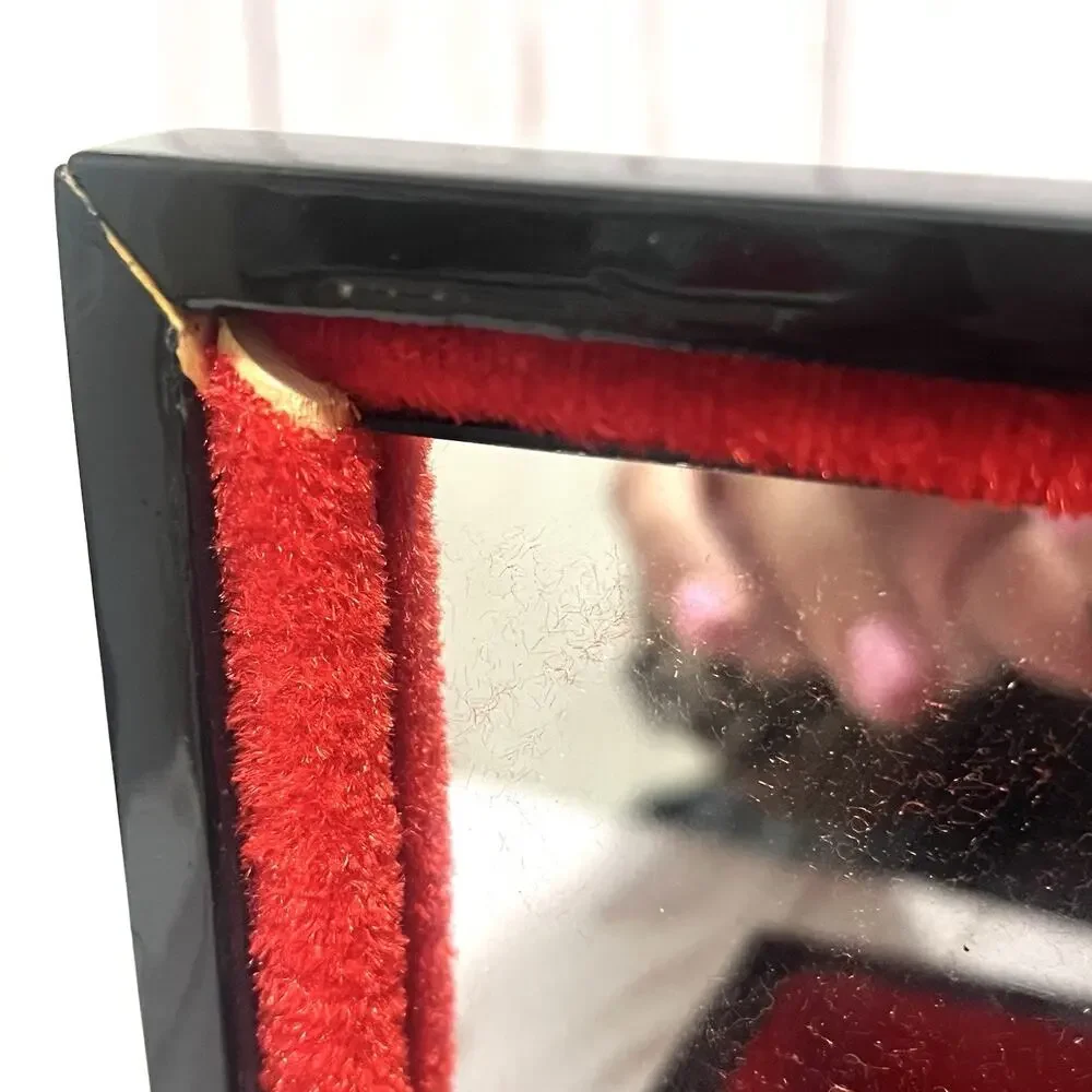 Vintage MCM Lacquer Jewelry Box Abstract Fish Colorful Retro Mirror Red Velvet